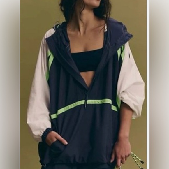 free people movement Jackets & Blazers - Free People Movement Care Like the Wind New navy neon Anorak jacket medium